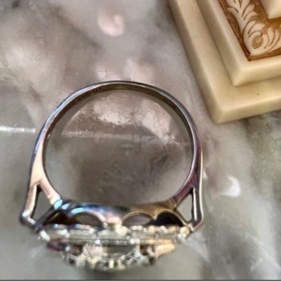 Antique Vintage Solid 10k white gold Marquis ring size 6.75 on mandrel About 9mm - Picture 9 of 16